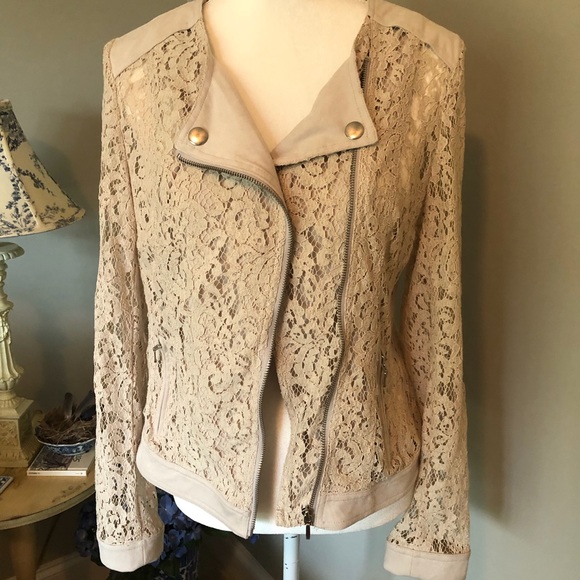 INC. Brand Light ivory lace & faux suede biker jacket - Picture 5 of 12
